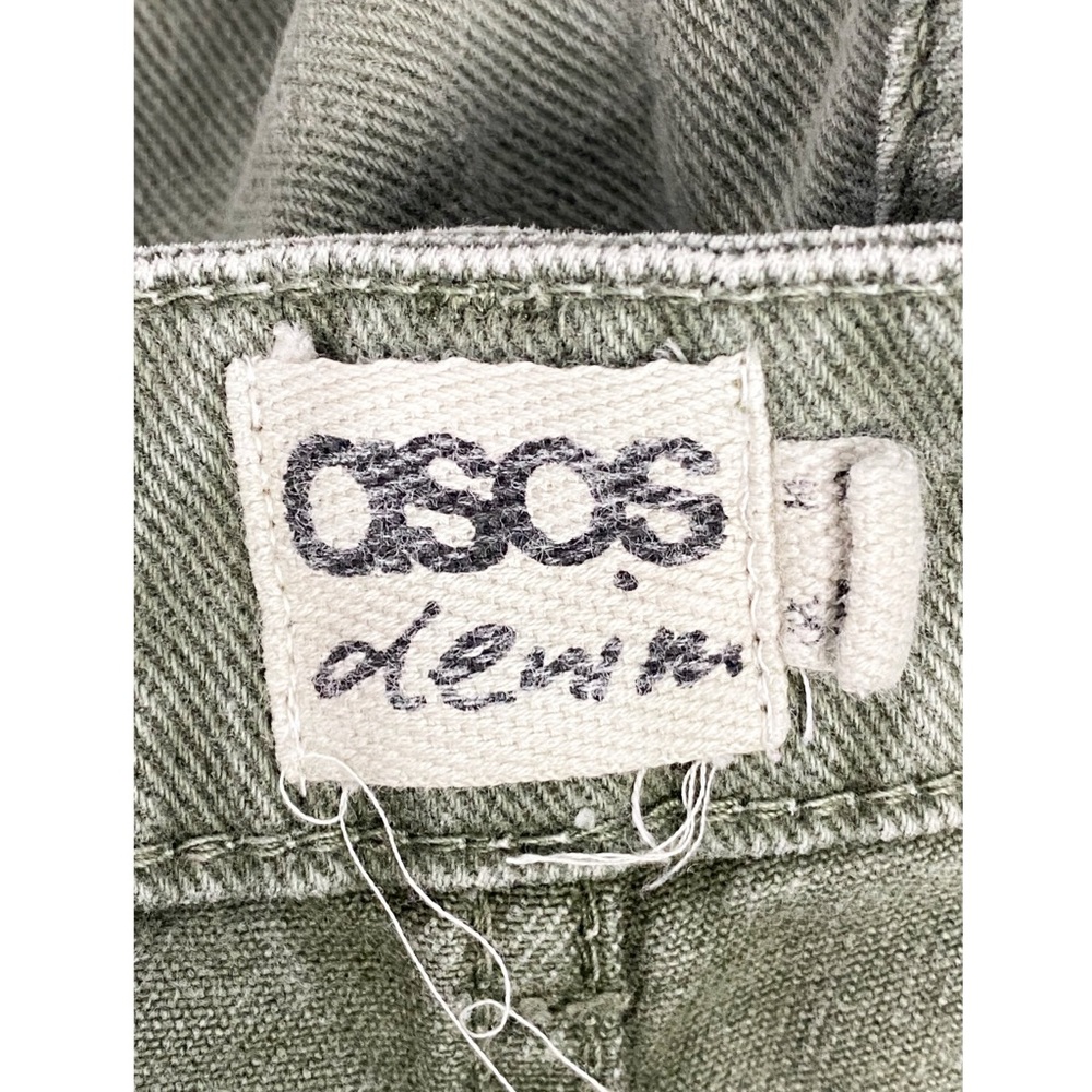 Asos Denim Distressed High Rise Roll Cuff Shorts, Olive Green - Size 10 - Picture 6 of 7